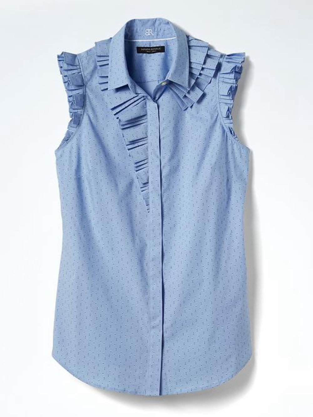 Banana Republic Ruffled Riley Sleeveless Blue Blouse Shirt matrix dot design, 4